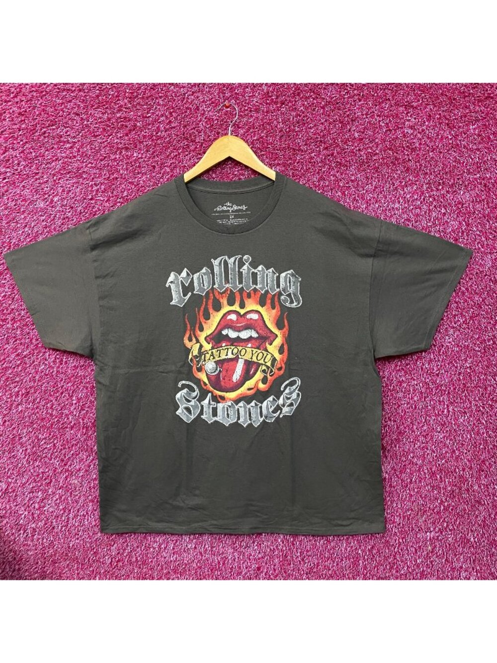 Rolling Stones Flaming Tattoo Tongue Graphic T-Shirt 2XL